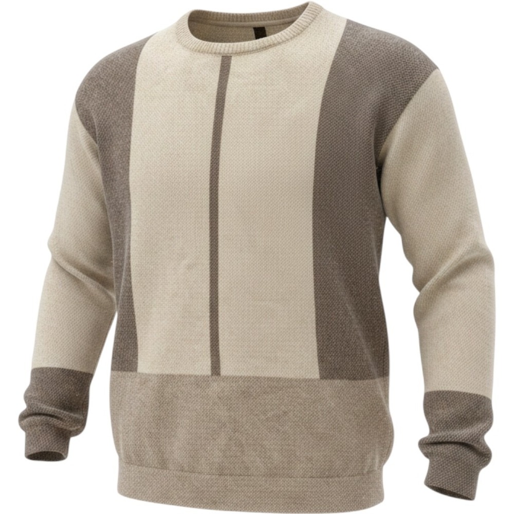 Vince Mens Colorblock Crewneck Sweater Beige Brown Knit Long Sleeve